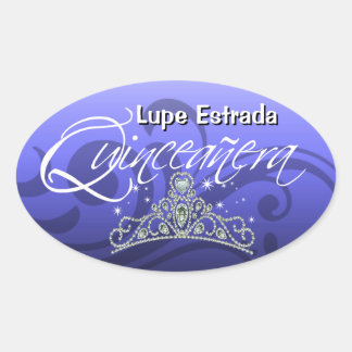 Mi Quinceañera Sparkling Tiara (Orchid) Party Ovaler Aufkleber