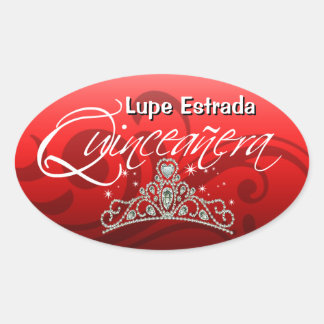 Mi Quinceañera Sparkling Tiara (Orchid) Party Ovaler Aufkleber