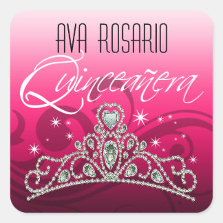 Mi Quinceañera Sparkling Tiara Quadratischer Aufkleber
