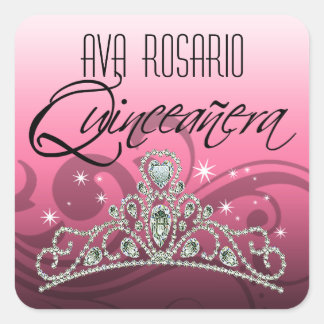 Mi Quinceañera Sparkling Tiara (rosa) Party Quadratischer Aufkleber