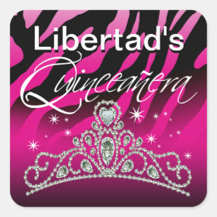 Mi Quinceañera Sparkling Tiara Zebra Quadratischer Aufkleber