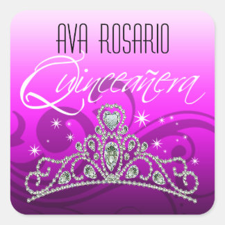 Mi Quinceañera Sparkling Tiara Zebra Quadratischer Aufkleber