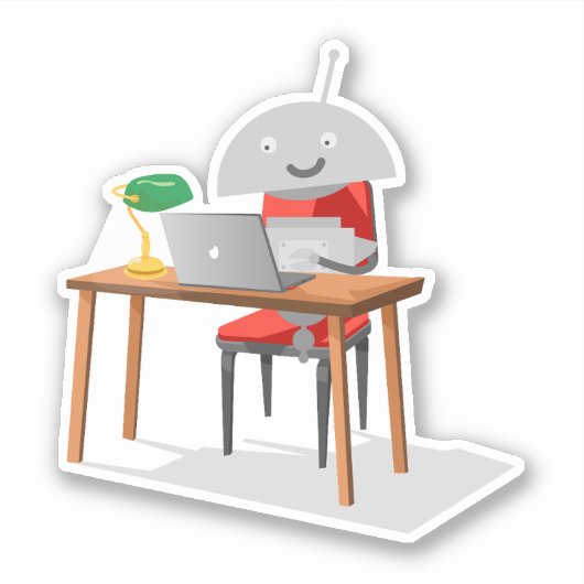 Mia an einem Schreibtisch Aufkleber (Vorderseite)