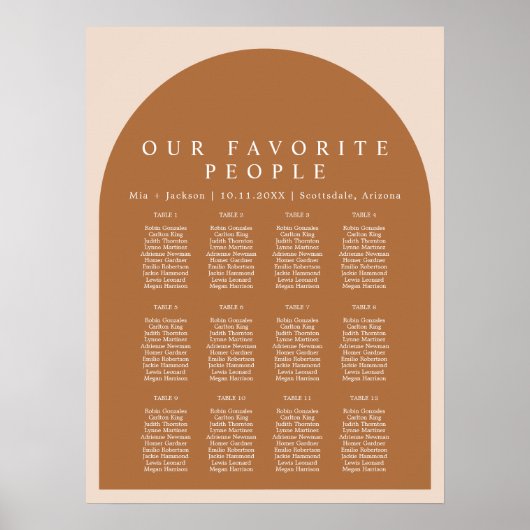 MIA Arched Boho Terracotta Wedding Chart Poster (Vorne)