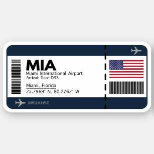 MIA Miami Boarding Pass - Eintrittskarte für die S Aufkleber