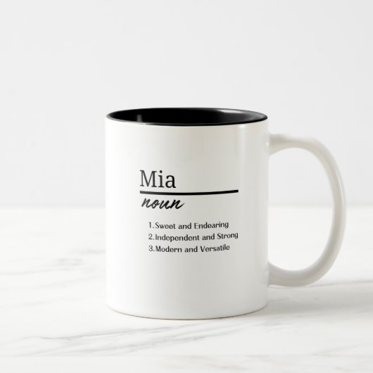 Mia, Personalisierte Mädchenbezeichnung Zweifarbige Tasse (Rechts)