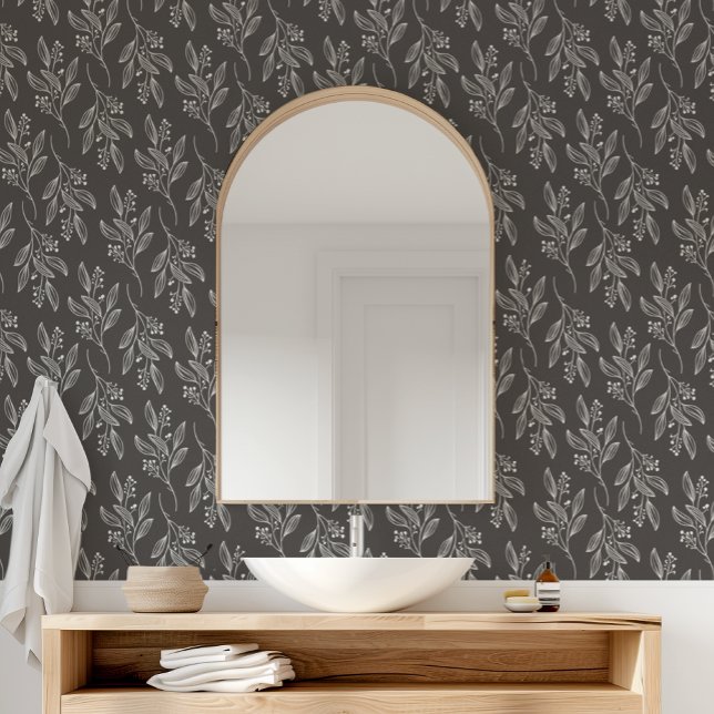 MIA Schwarze Blume Muster Botanische Dunkle Flora Tapete (MIA Black Flower Pattern Botanical Dark Floral Wallpaper)