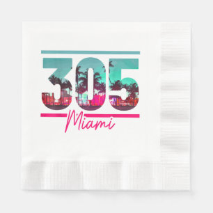 Miami 305 Area Code Florida Vintag Palmen Trees Pr Serviette