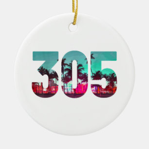 Miami 305 Vorwahl Florida Vintage Palmen Stolz Keramik Ornament