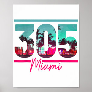Miami 305 Vorwahl Florida Vintage Palmen Stolz Poster