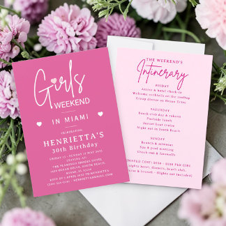 Miami 30. Geburtstagsfeier Pink Girls Weekend Einladung