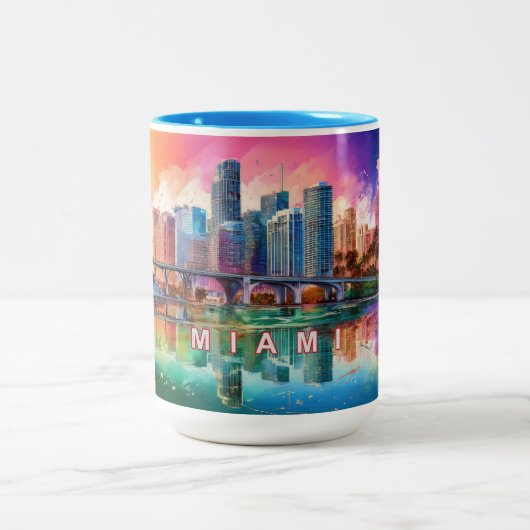 Miami Abstrakt Art Skyline Zweifarbige Tasse (Mittel)