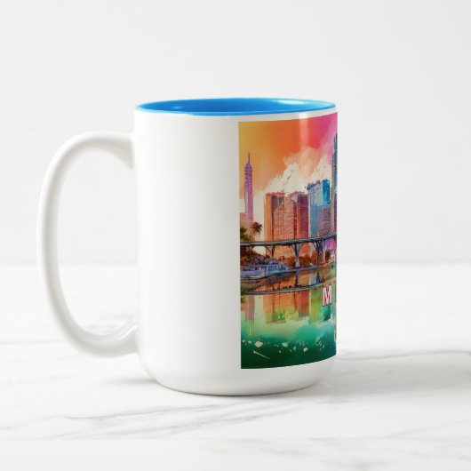 Miami Abstrakt Art Skyline Zweifarbige Tasse (Links)