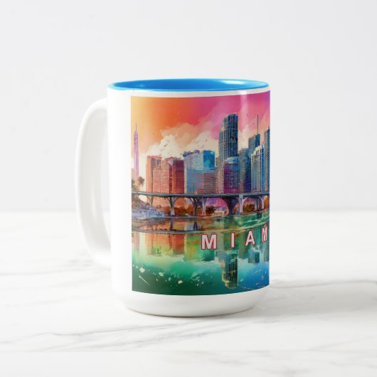 Miami Abstrakt Art Skyline Zweifarbige Tasse (Vorderseite Links)