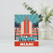 Miami Art Deco South Beach Retro Car Postkarte (Stehend Vorderseite)