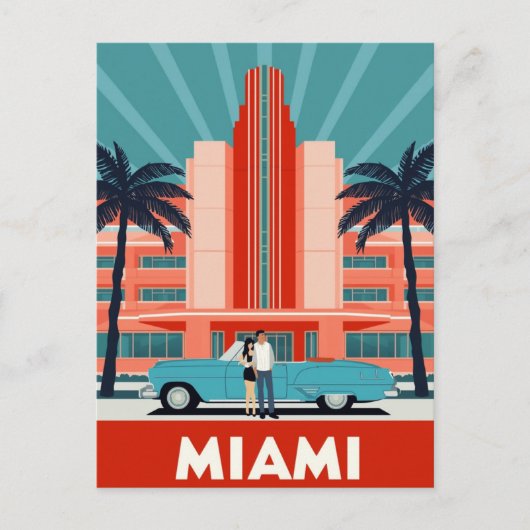 Miami Art Deco South Beach Retro Car Postkarte (Vorderseite)