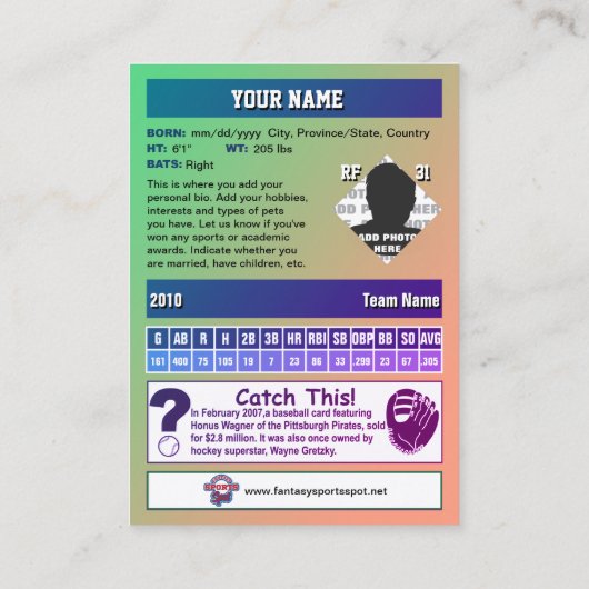 Miami Baseball Trading Card - Kundenspezifische St Telefonnummerkarte (Rückseite)