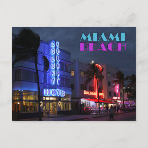 Miami Beach Art Deco Hotels at Night Postkarte