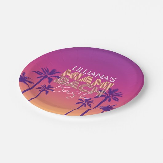 Miami Beach Bachelorette Pappteller (Schrägansicht)