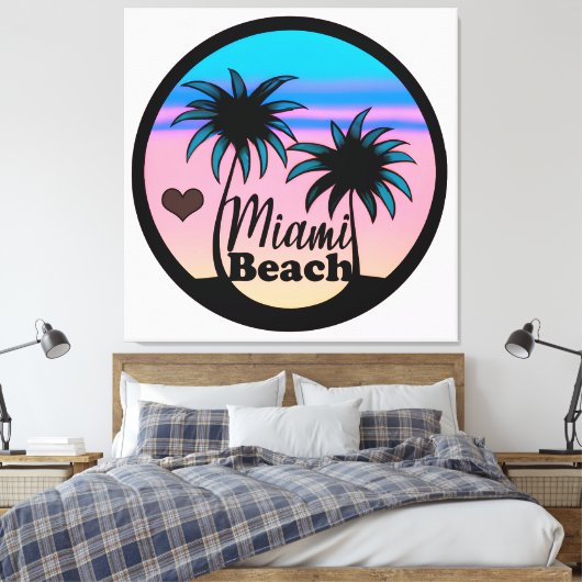 Miami Beach Blue und Pink Palm Trees Leinwanddruck (Insitu (Schlafzimmer))
