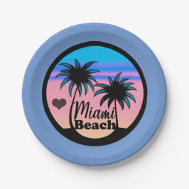 Miami Beach Blue und Pink Palm Trees Pappteller