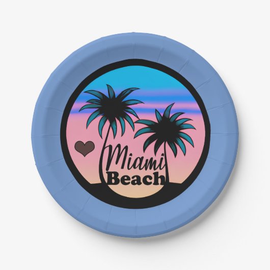 Miami Beach Blue und Pink Palm Trees Pappteller (Vorderseite)