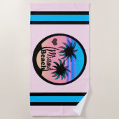 Miami Beach Blue und Pink Palm Trees Strandtuch (Vorderseite)