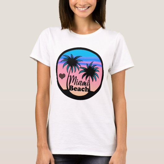Miami Beach Blue und Pink Palm Trees T-Shirt (Vorderseite)