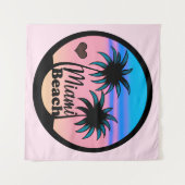 Miami Beach Blue und Pink Palm Trees Wandteppich (Vorderseite (Horizontal))