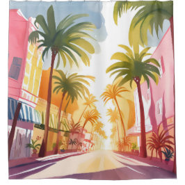 Miami Beach | Bright Colorful Watercolor Painting Duschvorhang