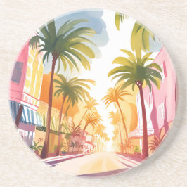 Miami Beach | Bright Colorful Watercolor Painting Getränkeuntersetzer