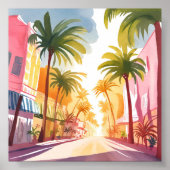 Miami Beach | Bright Colorful Watercolor Painting Poster (Vorne)
