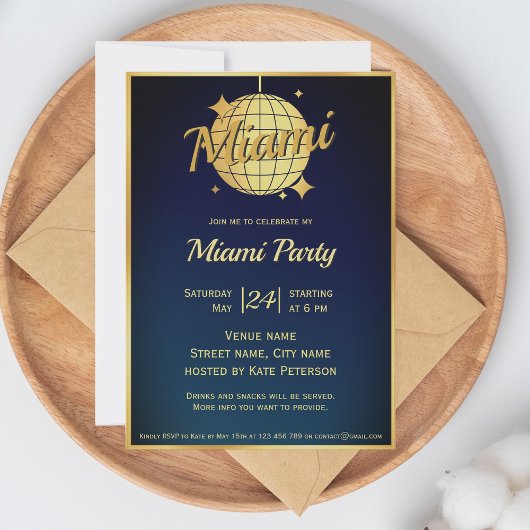 Miami Beach Disco Ball Party Event Einladung