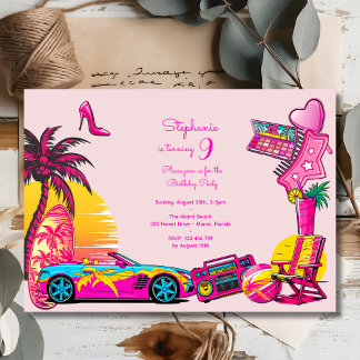 Miami Beach Doll Pink Girl Geburtstag Einladung