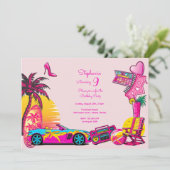 Miami Beach Doll Pink Girl Geburtstag Einladung (Stehend Vorderseite)