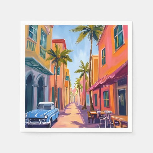 Miami Beach Farbige Straßenszene Serviette (Vorderseite)