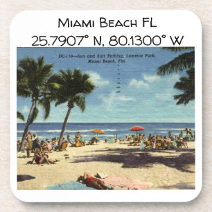 Miami Beach FL Map Koordiniert Vintagen Stil Getränkeuntersetzer