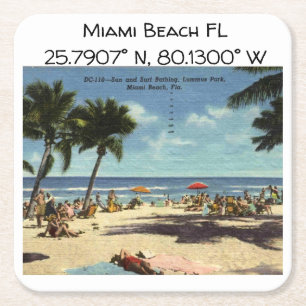 Miami Beach FL Map Koordiniert Vintagen Stil Rechteckiger Pappuntersetzer