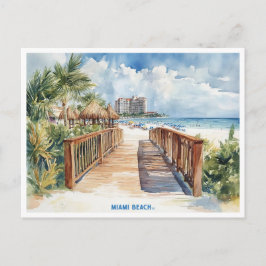 Miami Beach, Florida Aquarellmalerei auf Postkarte