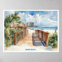 Miami Beach, Florida Aquarellmalerei auf Postkarte