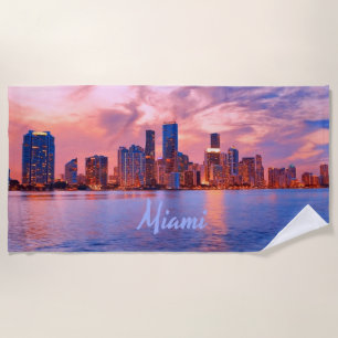 Miami Beach Florida City Skyline Strandtuch
