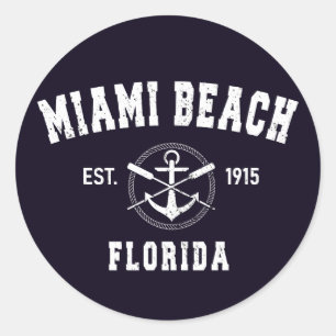 Miami Beach Florida Fl Vintage Athletik Stil Runder Aufkleber