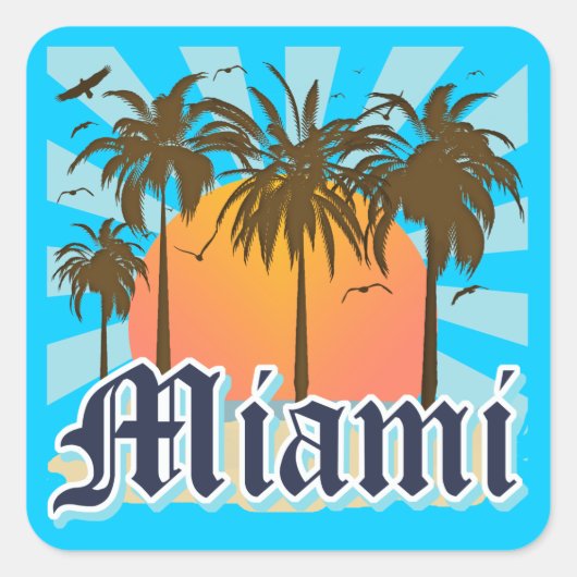 Miami Beach Florida FLA Quadratischer Aufkleber (Vorderseite)