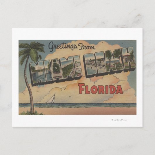 Miami Beach, Florida - Große Briefmarkenszenen Postkarte (Vorderseite)