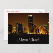 Miami Beach Florida Night Skyline Post Card Postkarte (Vorne/Hinten)