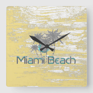 Miami Beach, Florida, Palmen, Grunge Cool Quadratische Wanduhr