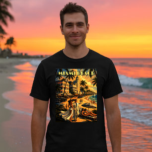 Miami Beach, Florida Retro Art Deco Farbe Tourismu T-Shirt