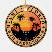 Miami Beach Florida Retro Sunset Palm Tree 80er Keramik Ornament (Hinten)