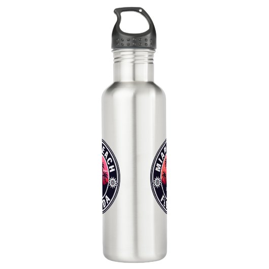 Miami Beach Florida Retro Sunset Souvenirs 60er Edelstahlflasche (Rückseite)