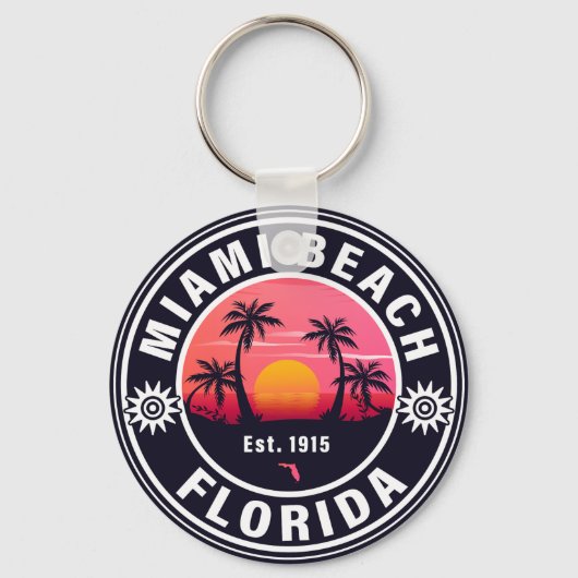 Miami Beach Florida Retro Sunset Souvenirs 60er Schlüsselanhänger (Vorderseite)
